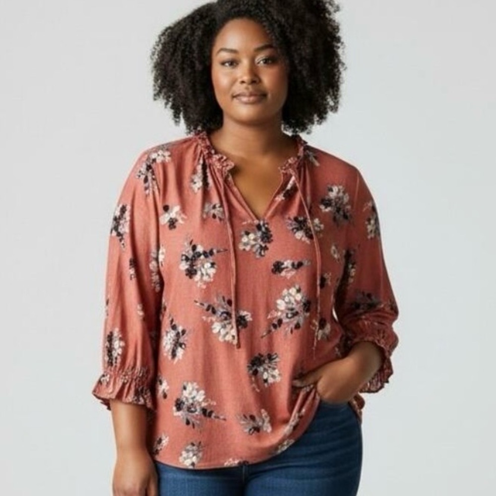 Melloday Floral Top Womens 3X Bishop Sleeve Dark Romantic Boho Stretch Mature